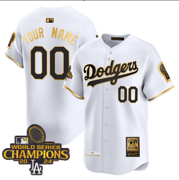 Men MLB Los Angeles Dodgers Custom white 2024 World Series Champions Patch Cooperstown Jersey style 4